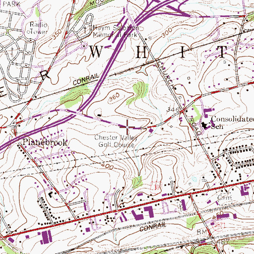 Topographic Map of Chester Valley Golf Course, PA
