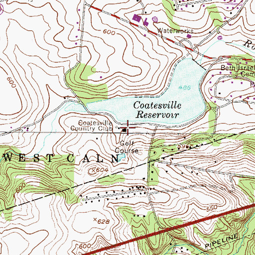 Topographic Map of Coatesville Country Club, PA