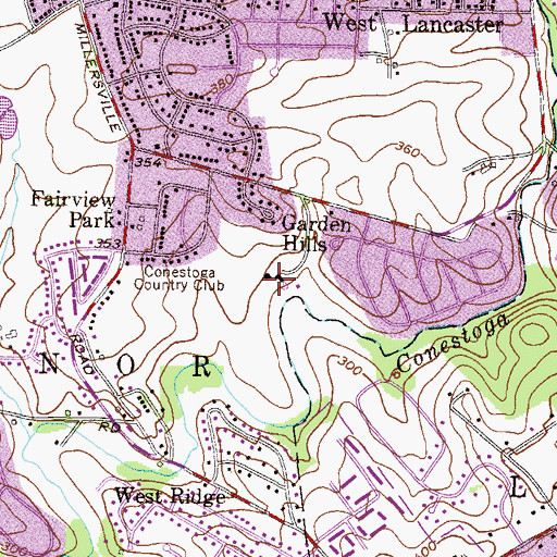 Topographic Map of Conestoga Country Club, PA