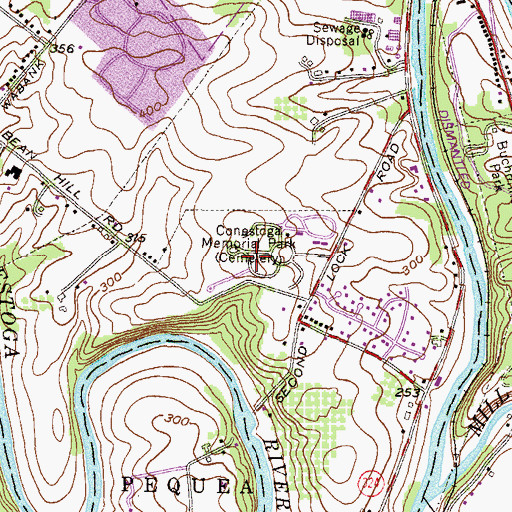 Topographic Map of Conestoga Memorial Park, PA