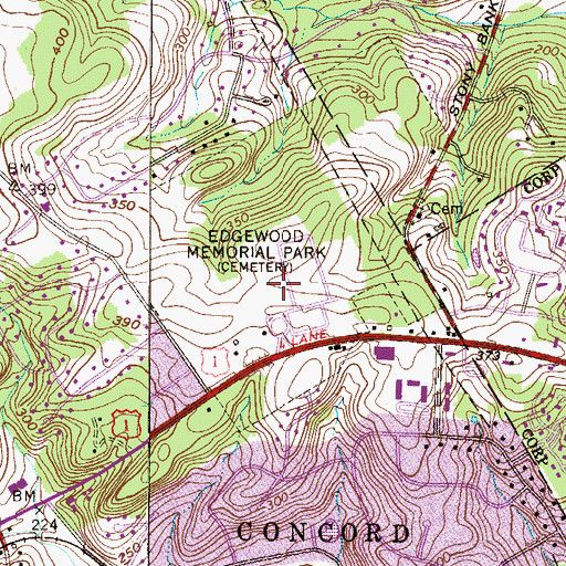 Topographic Map of Edgewood Memorial Park, PA