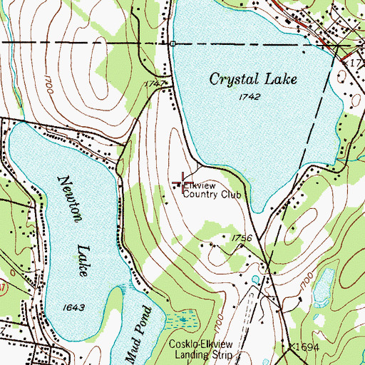 Topographic Map of Elkview Country Club, PA