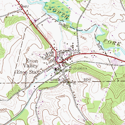 Topographic Map of Enon Valley, PA