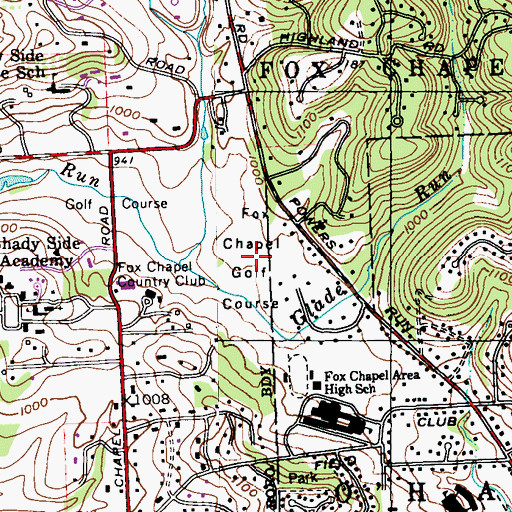 Topographic Map of Fox Chapel Golf Course, PA