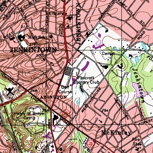 Topographic Map of Foxcroft Country Club, PA