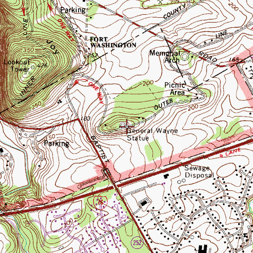 Topographic Map of General Wayne Statue, PA