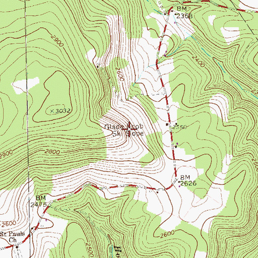 Topographic Map of Glade Knob Ski Slope, PA