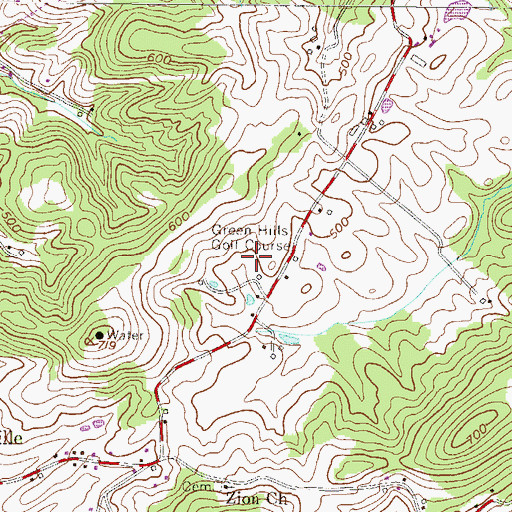Topographic Map of Green Hills Golf Course, PA