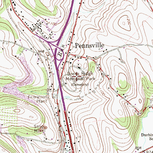 Topographic Map of Green Ridge Memorial Park, PA