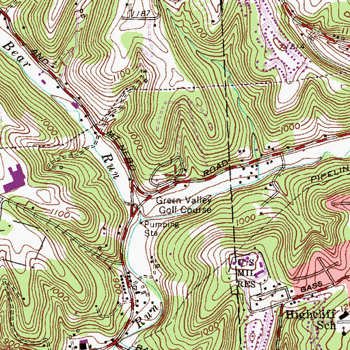 Topographic Map of Green Valley Golf Course, PA