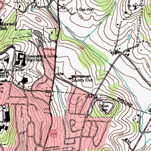 Topographic Map of Hannastown Country Club, PA