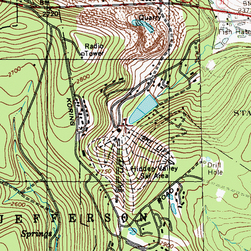 Topographic Map of Hidden Valley Ski Area, PA