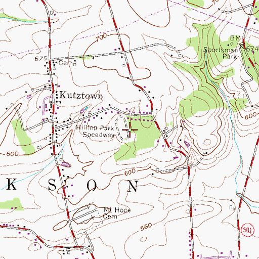 Topographic Map of Hilltop Park Speedway, PA