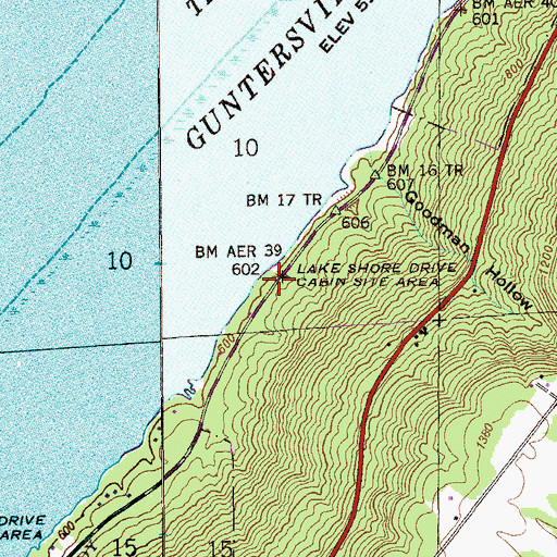 Topographic Map of Lake Shore Drive Cabin Site Area, AL