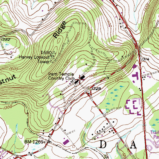 Topographic Map of Irem Temple Country Club, PA