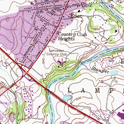 Topographic Map of Lancaster Country Club, PA
