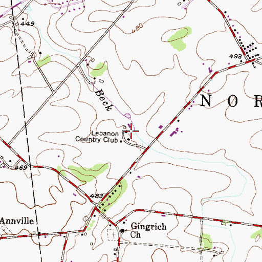 Topographic Map of Lebanon Country Club, PA