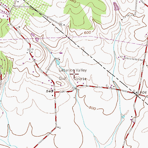 Topographic Map of Lebanon Valley Golf Course, PA