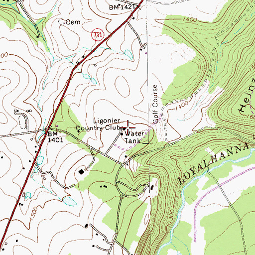 Topographic Map of Ligonier Country Club, PA