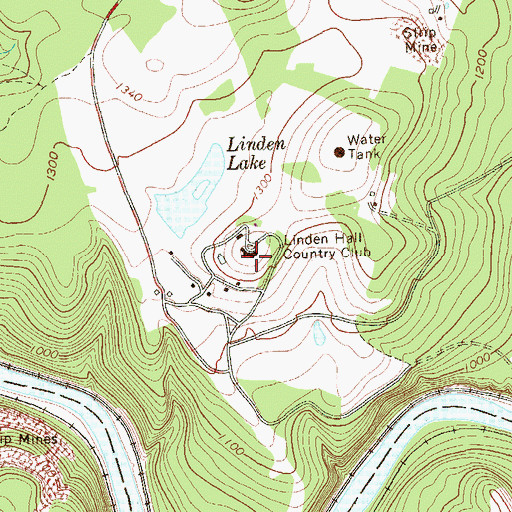 Topographic Map of Linden Hall Country Club, PA