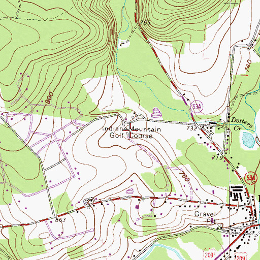 Topographic Map of Indian Mountain Golf Course, PA