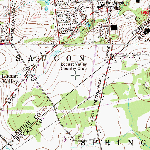 Topographic Map of Locust Valley Country Club, PA