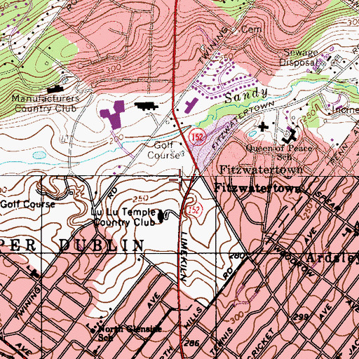 Topographic Map of Lu Lu Temple Country Club, PA