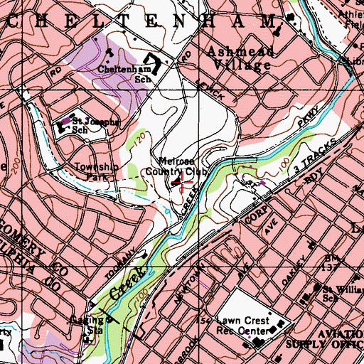 Topographic Map of Melrose Country Club, PA