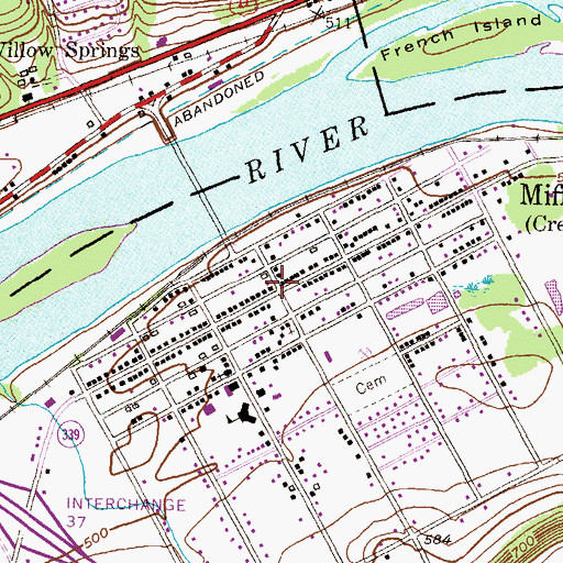 Topographic Map of Mifflinville, PA