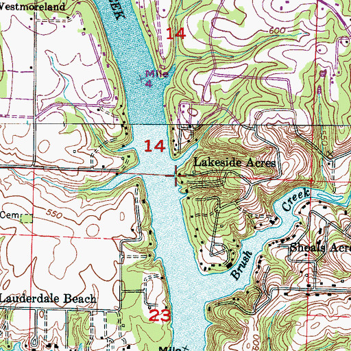 Topographic Map of Lakeside Acres, AL
