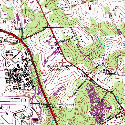 Topographic Map of Montour Heights Country Club, PA
