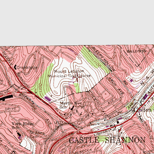 Topographic Map of Mount Lebanon Municipal Golf Course, PA