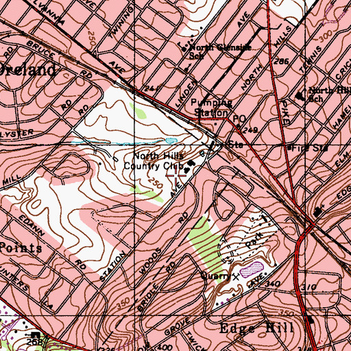 Topographic Map of North Hills Country Club, PA