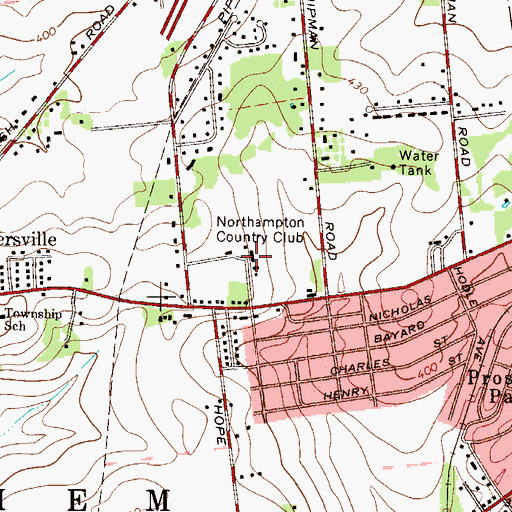 Topographic Map of Northampton Country Club, PA