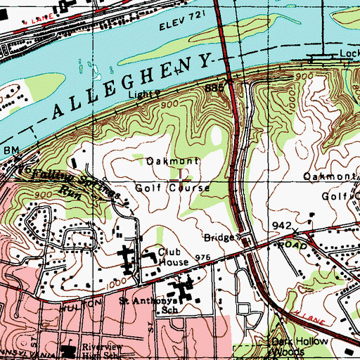Topographic Map of Oakmont Golf Course, PA