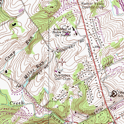 Topographic Map of Overbrook Golf Club, PA