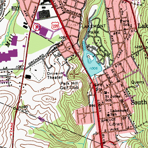 Topographic Map of Park Hill Golf Club, PA