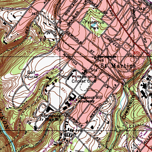 Topographic Map of Philadelphia Cricket Club, PA