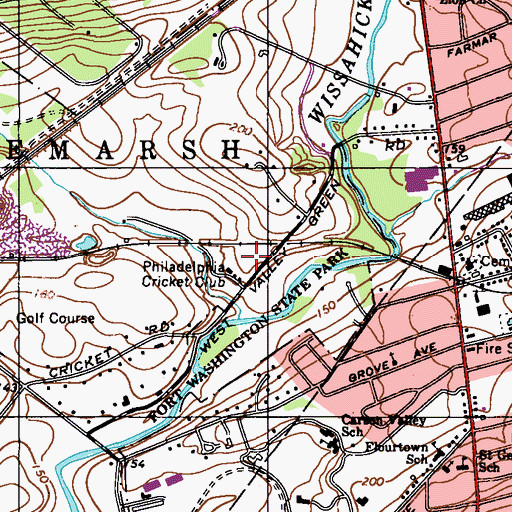 Topographic Map of Philadelphia Cricket Club, PA