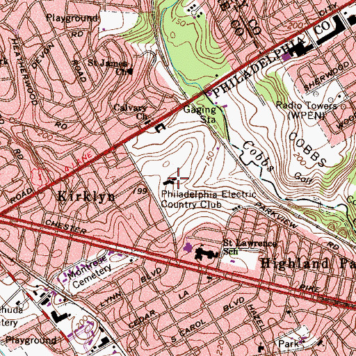 Topographic Map of Philadelphia Electric Country Club, PA