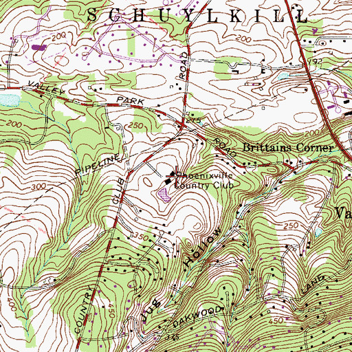 Topographic Map of Phoenixville Country Club, PA