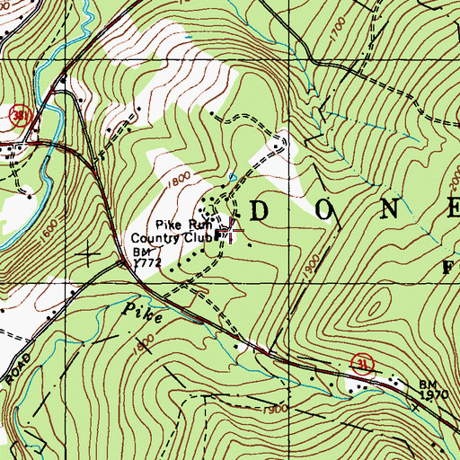 Topographic Map of Pike Run Country Club, PA