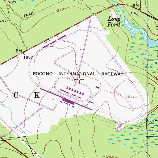 Topographic Map of Pocono International Raceway, PA