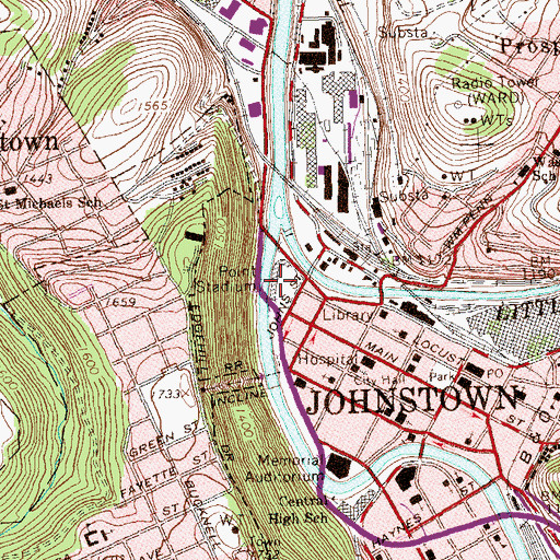 Topographic Map of Point Stadium, PA