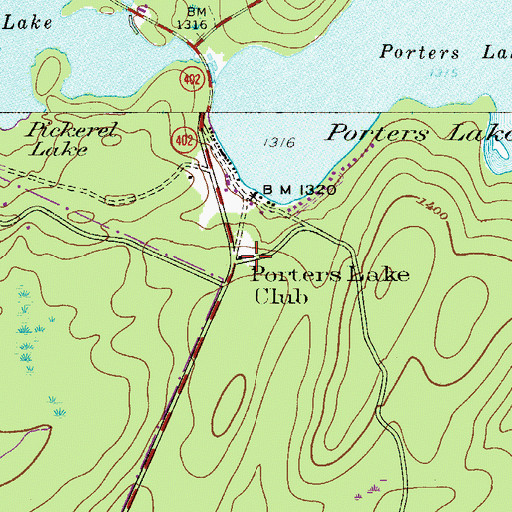 Topographic Map of Porters Lake Club, PA