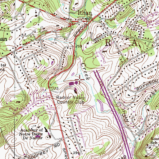 Topographic Map of Radnor Valley Country Club, PA