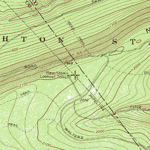 Topographic Map of Rauchtown Lookout Tower, PA