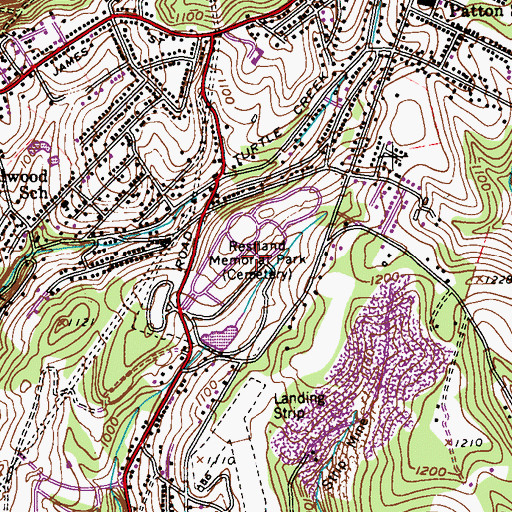 Topographic Map of Restland - Lincoln Memorial Park, PA