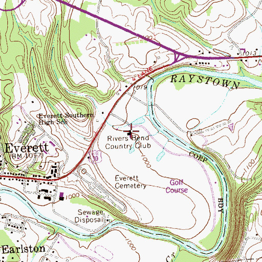 Topographic Map of Rivers Bend Country Club, PA