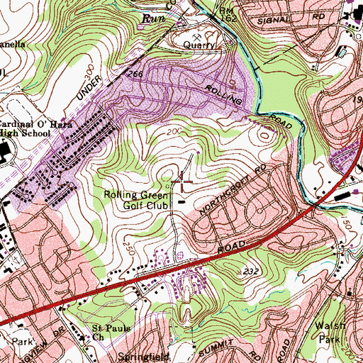 Topographic Map of Rolling Green Golf Club, PA
